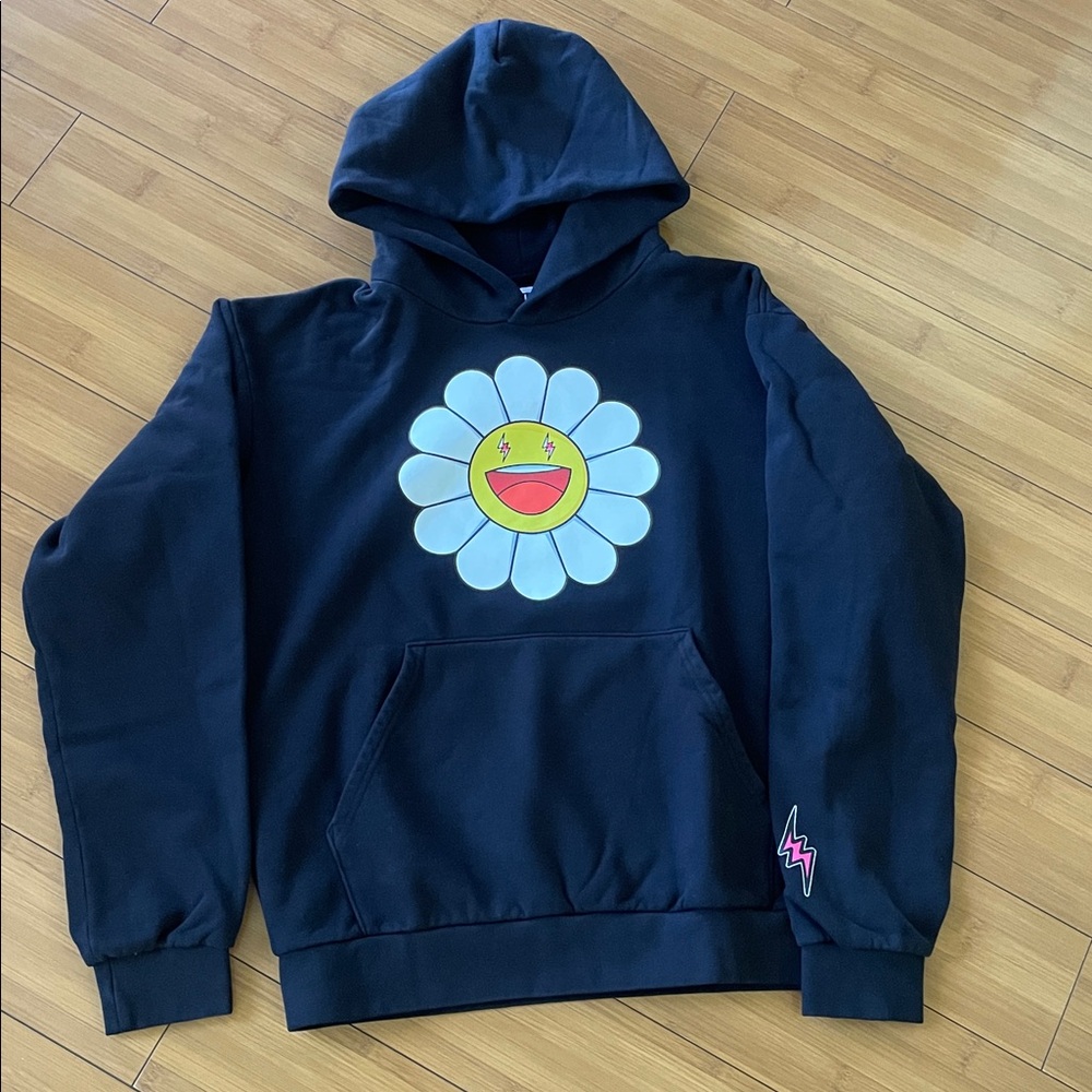 Takashi Murakami Flower Black Hoodie in collab with J Balvin Blanco size M - Picture 3 of 13
